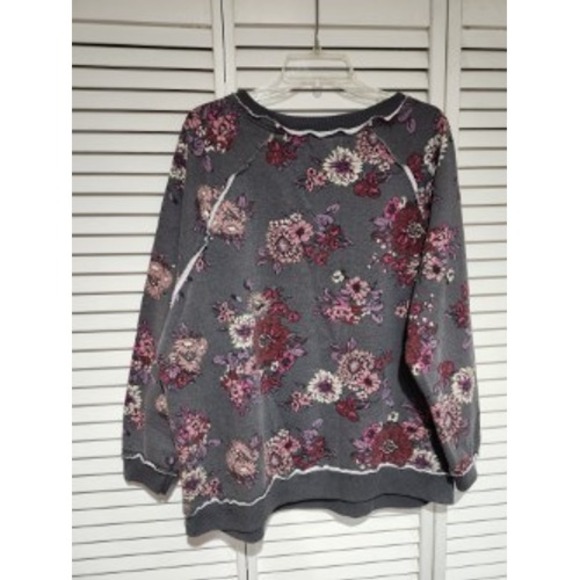 West Coast by TRS Women's Floral Print Crewneck Sweatshirt Gray Pink - L - Picture 3 of 6